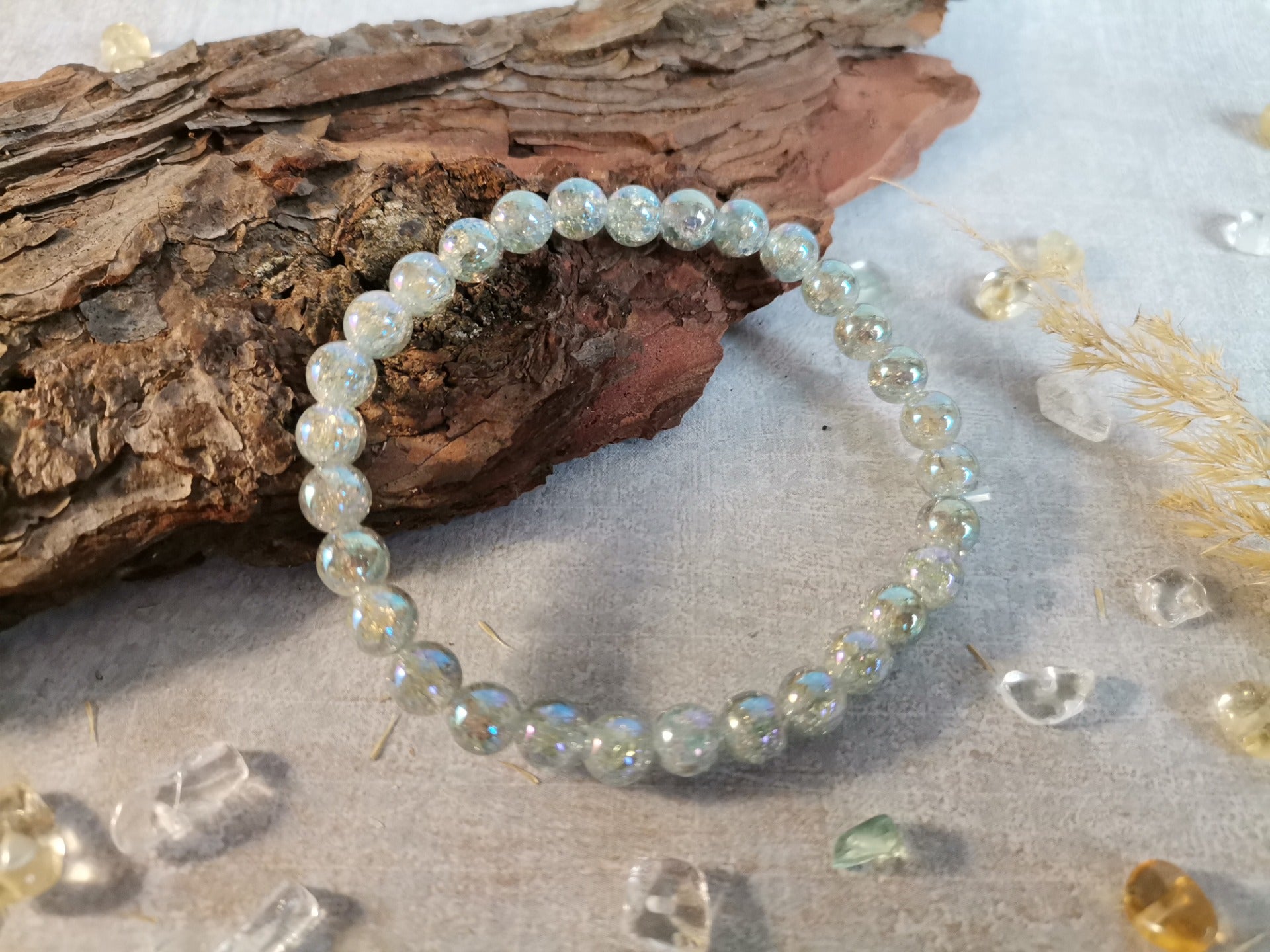 Křišťál Aura Aqua šedá Ø 6mm Náramek