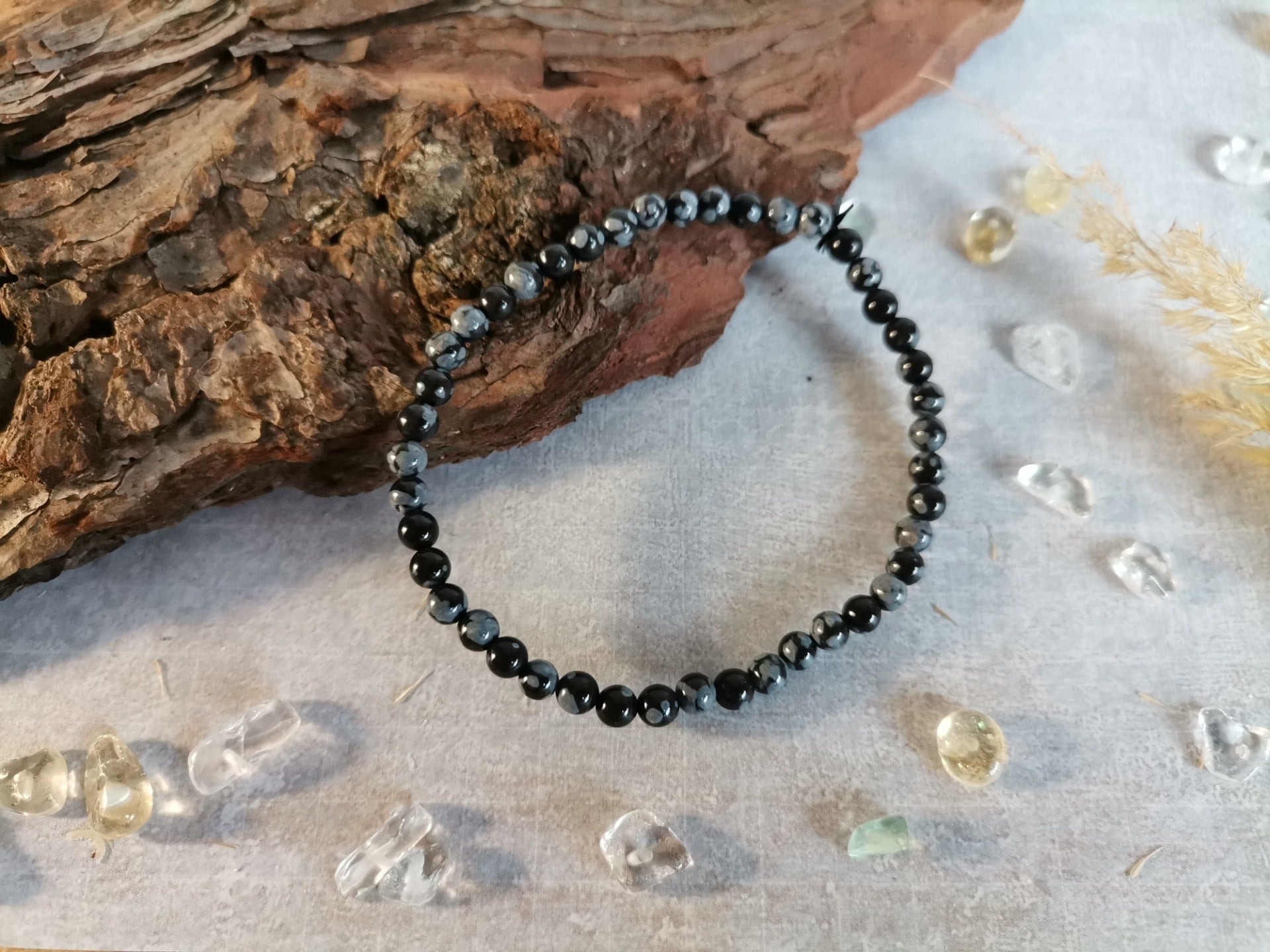 Obsidián vločkový – náramek Ø 4 mm