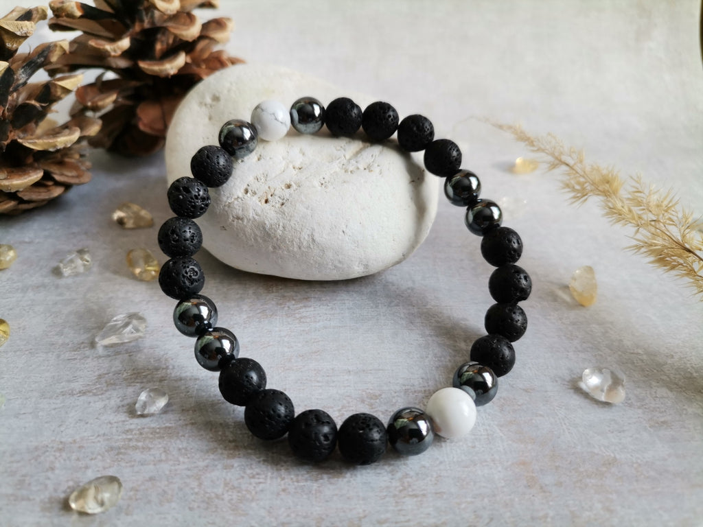Men’s Bracelet Ø 8 mm – Lava, Hematite & Magnesite