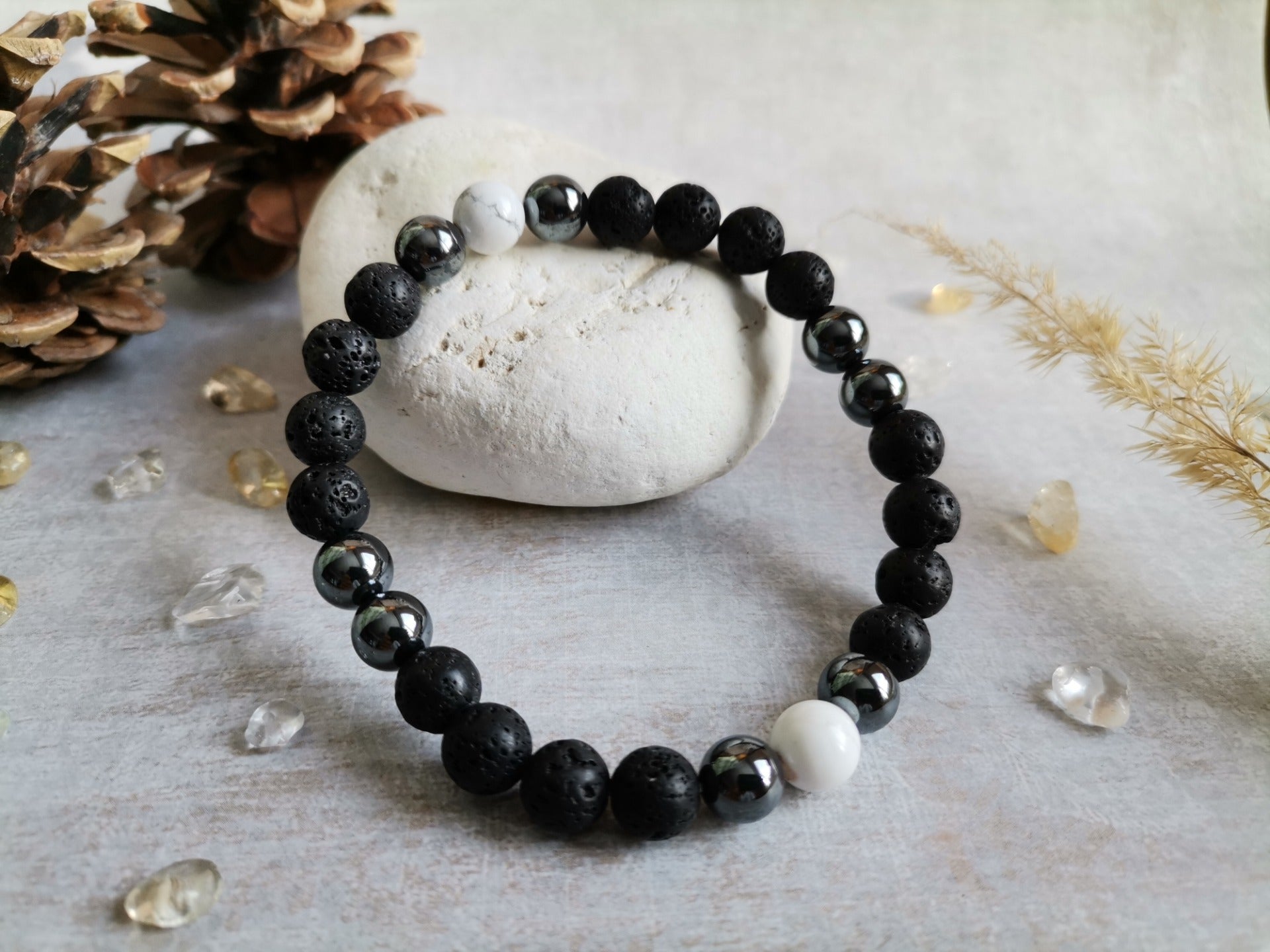 Pánský Náramek Ø 8mm Láva, hematit, magnezit