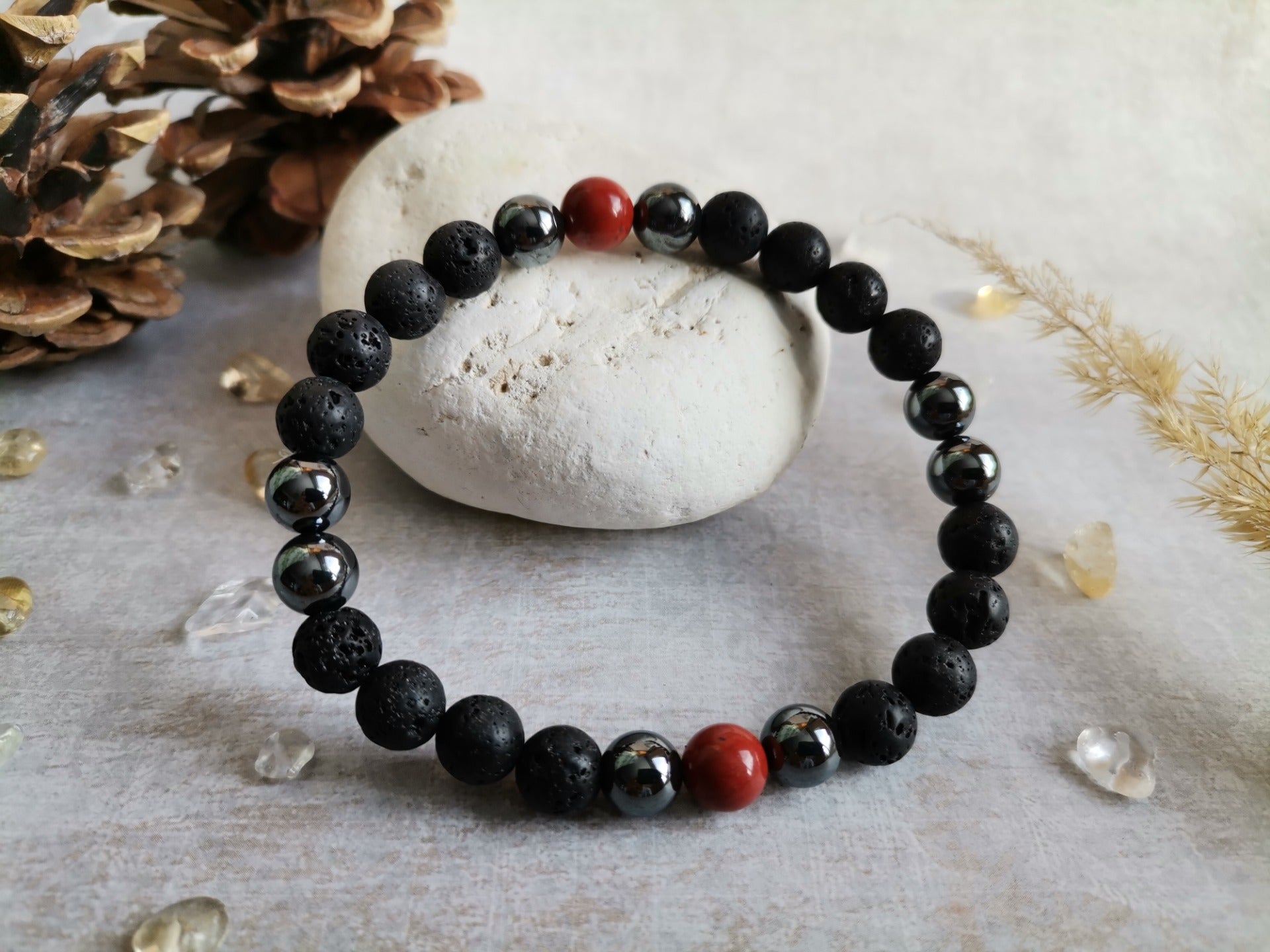 Pánský náramek z lávy, hematitu a jaspisu Ø 8 mm