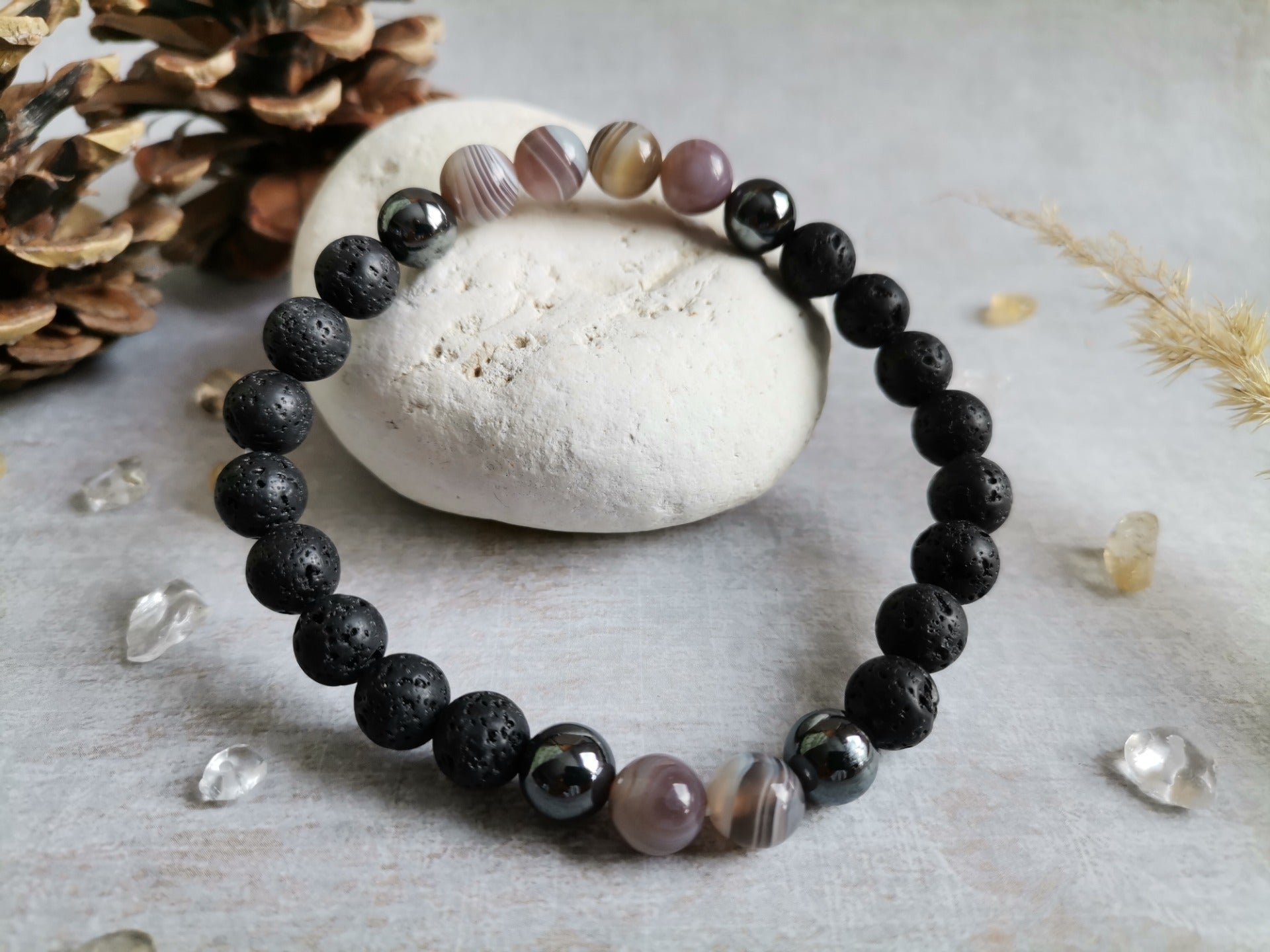 Pánský Náramek Ø 8mm Láva, hematit, achát botswana