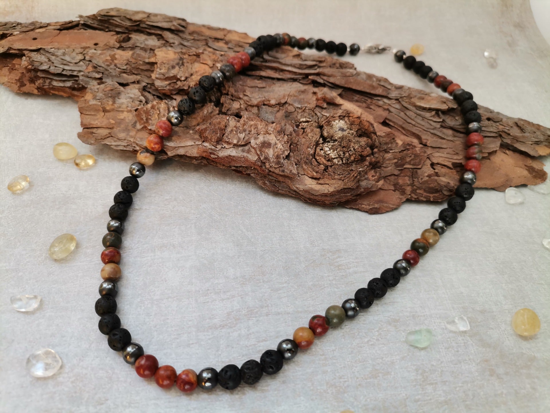 Pánský náhrdelník Ø 6 mm láva, jaspis, hematit