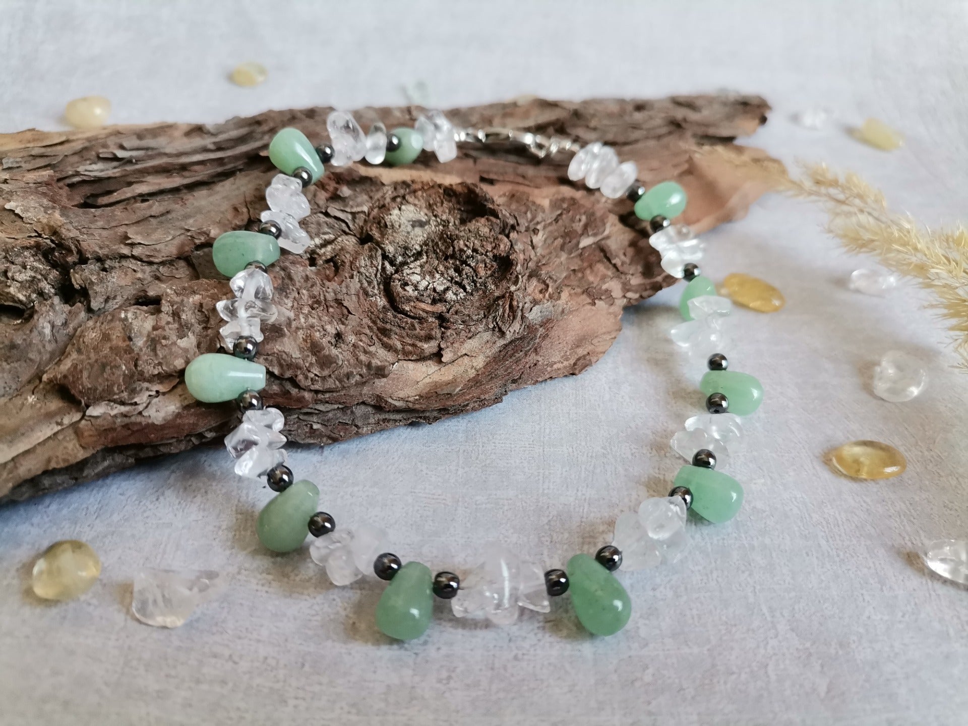 Náramek na nohu – avanturín, čirý křemen a hematit