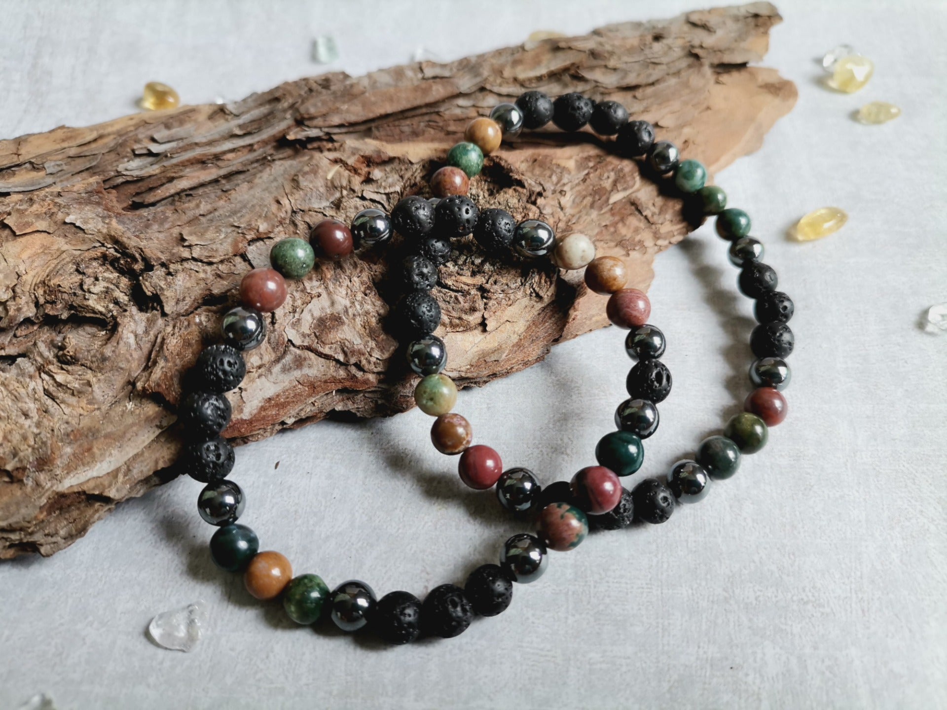 Náramky ONA & ON Láva, heliotrop, hematit Ø 6mm