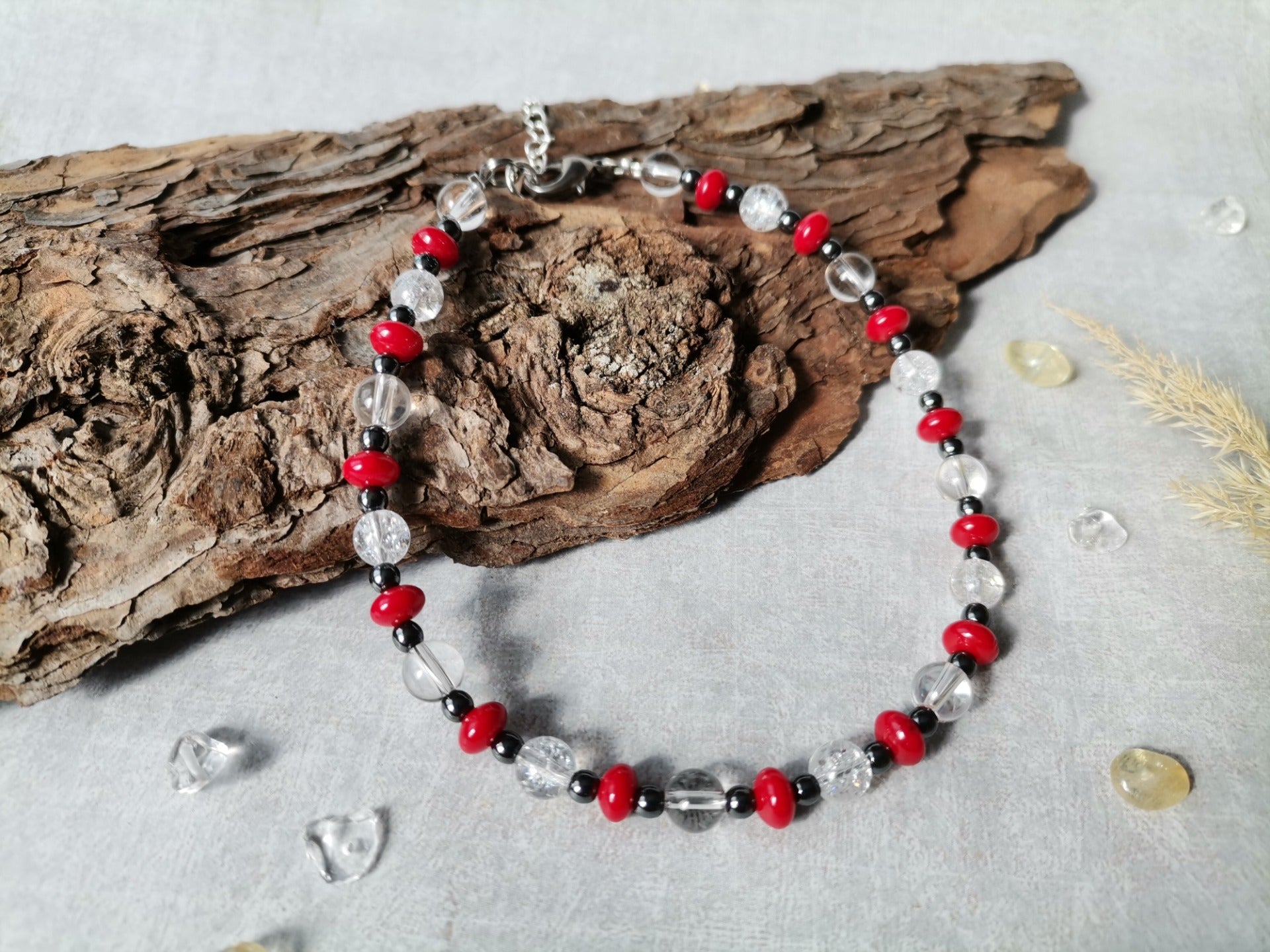 Nákotník korál, hematit, křišťál Ø 6mm