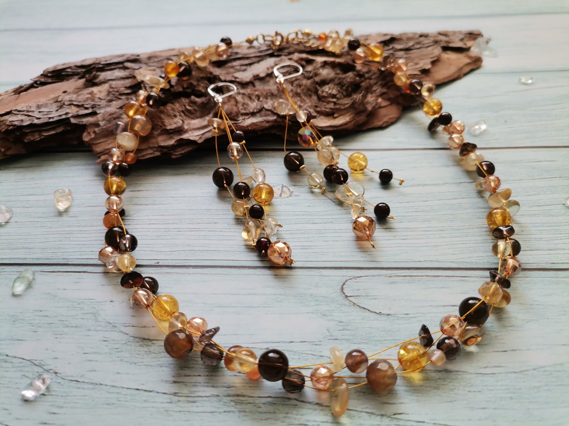 Sada plovoucího náhrdelníku a náušnic – podzimní varianta