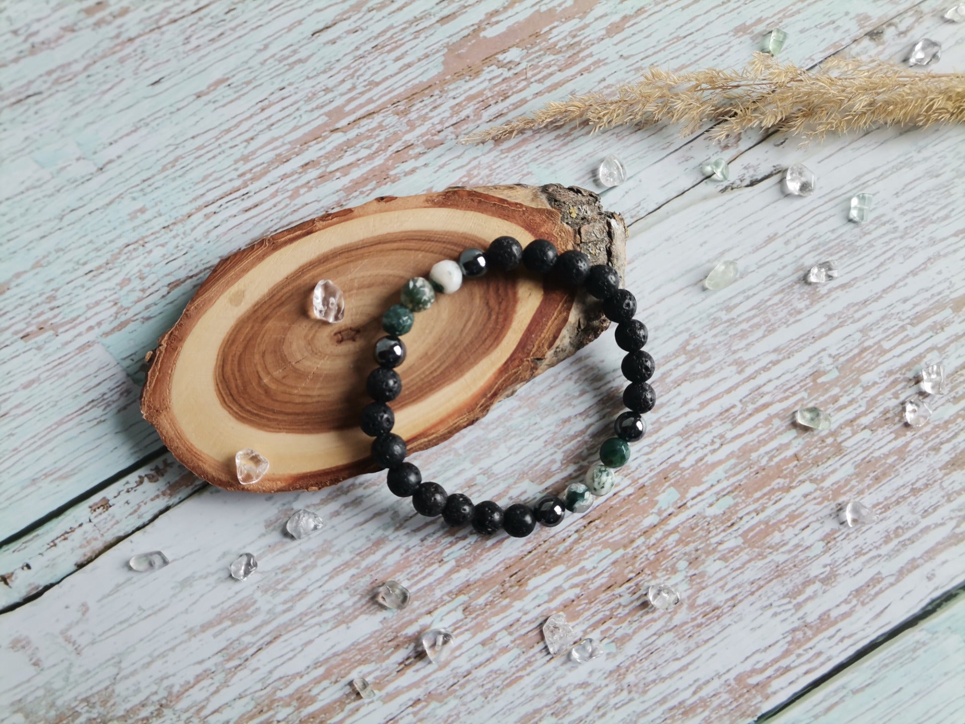 Pánský Náramek Ø 8mm Láva, Achát mechový, Hematit