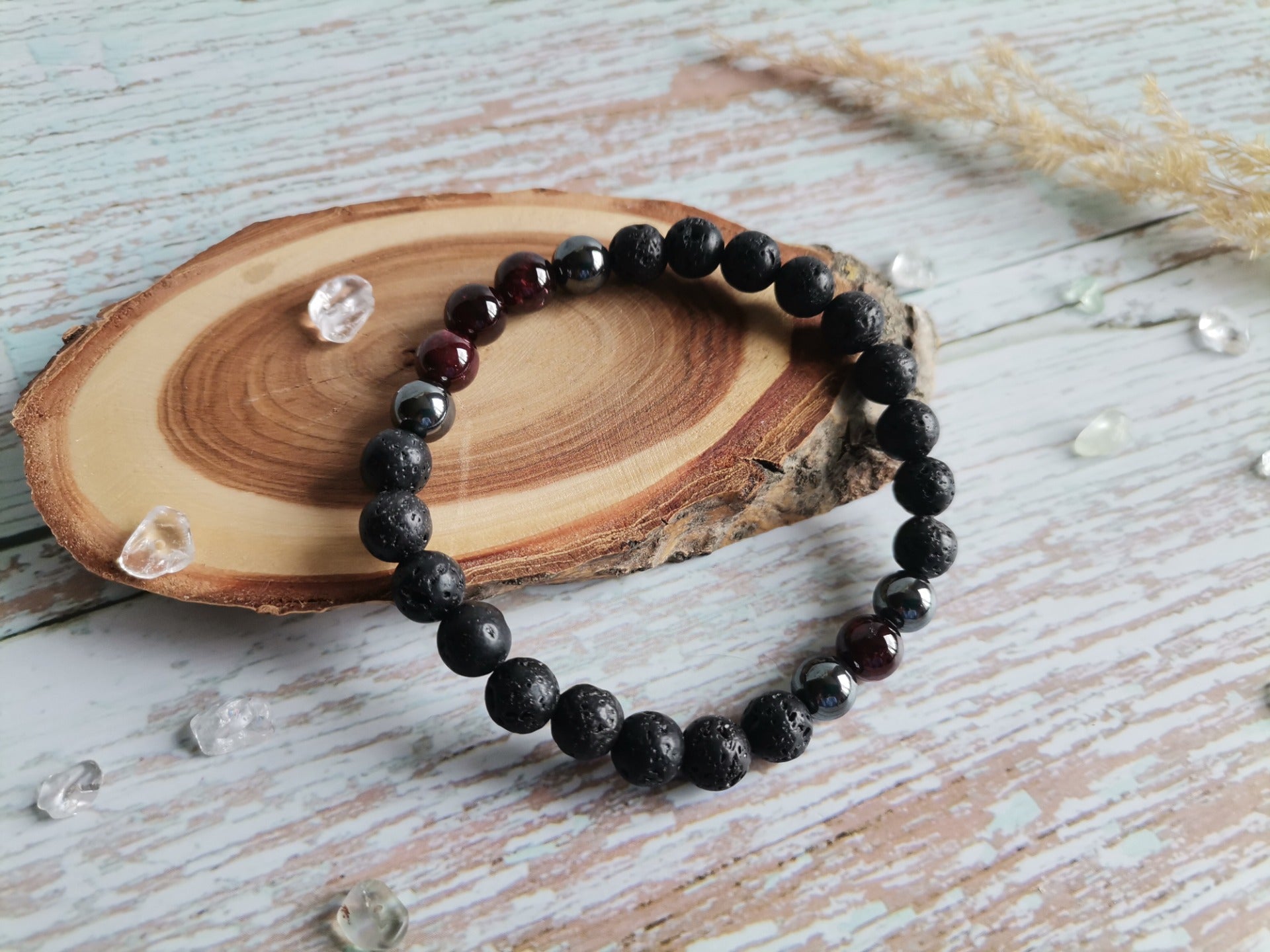 Pánský Náramek Ø 8mm Láva, granát, hematit