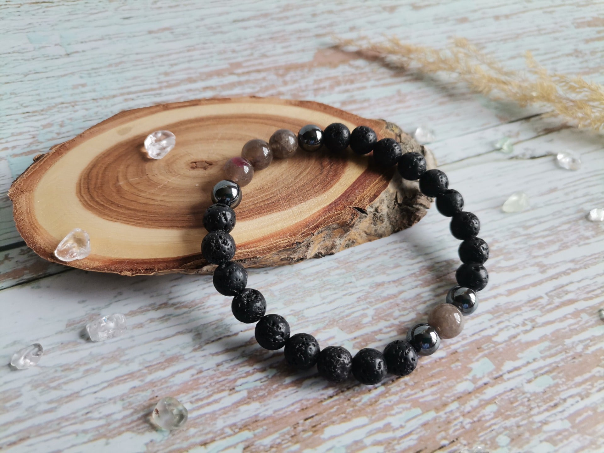 Pánský Náramek Ø 8mm Láva, rubelit, hematit