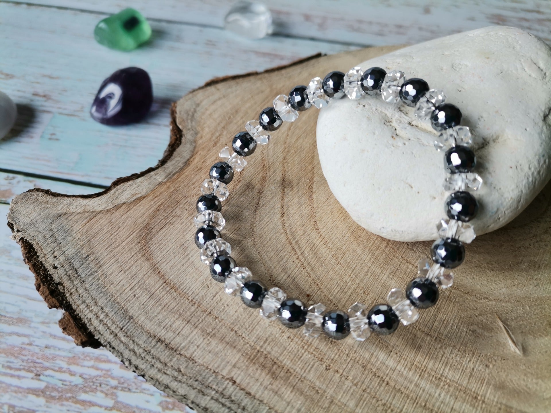 Křemík broušený Ø 7mm a křišťál disk Náramek