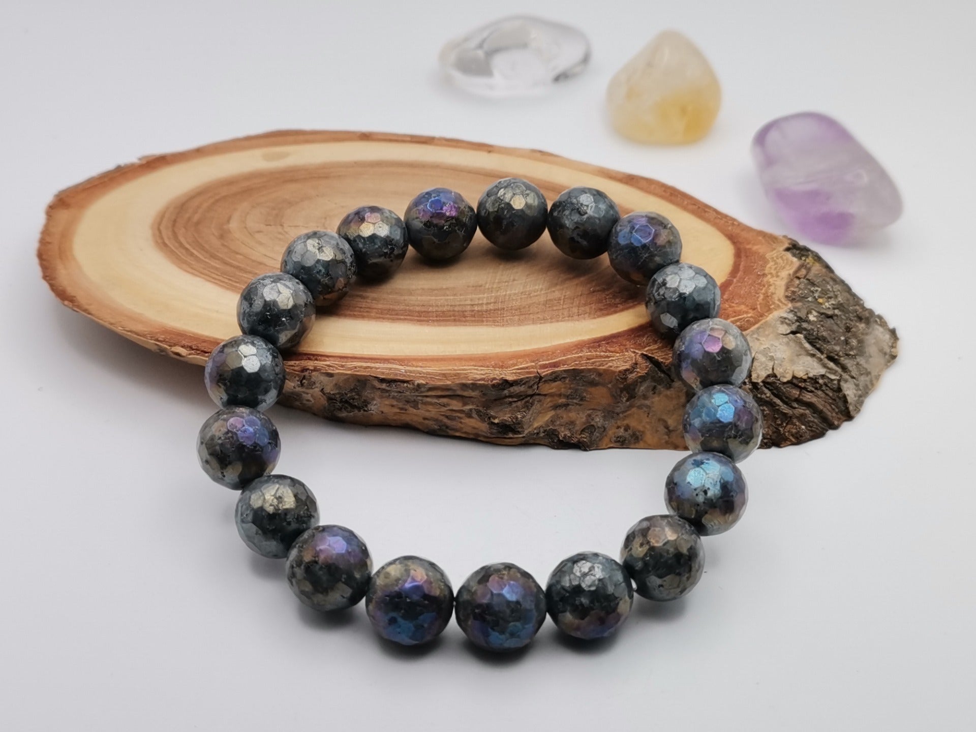 Faceted Larvikite Bracelet Ø 10 mm