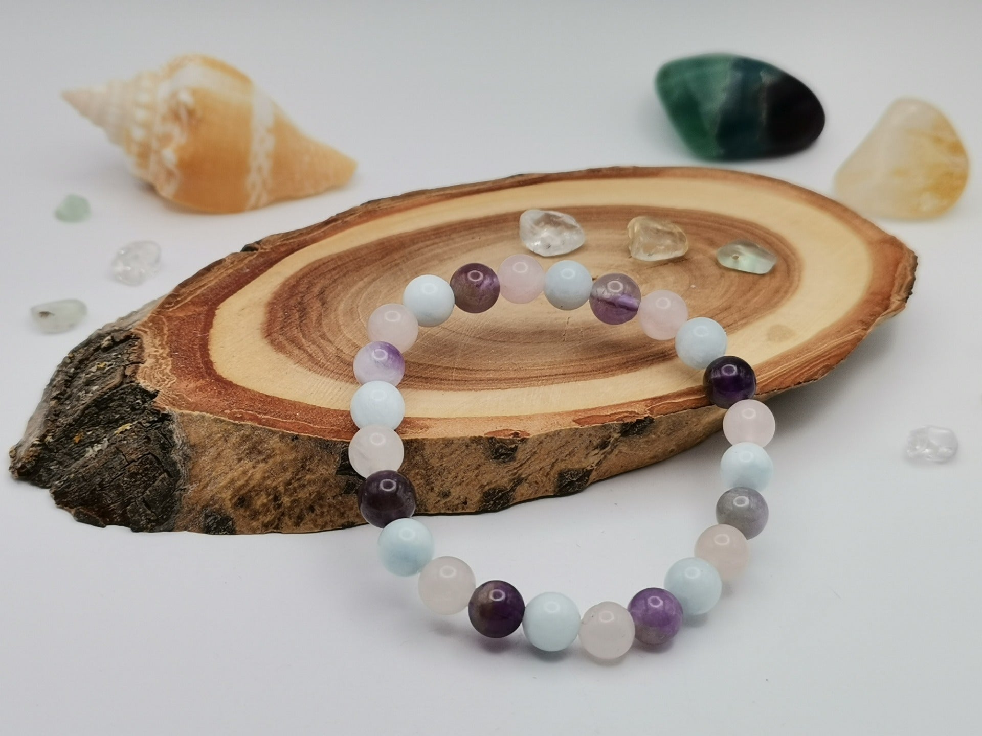 Dětský náramek s akvamarínem, růžením a ametystem Ø 6 mm