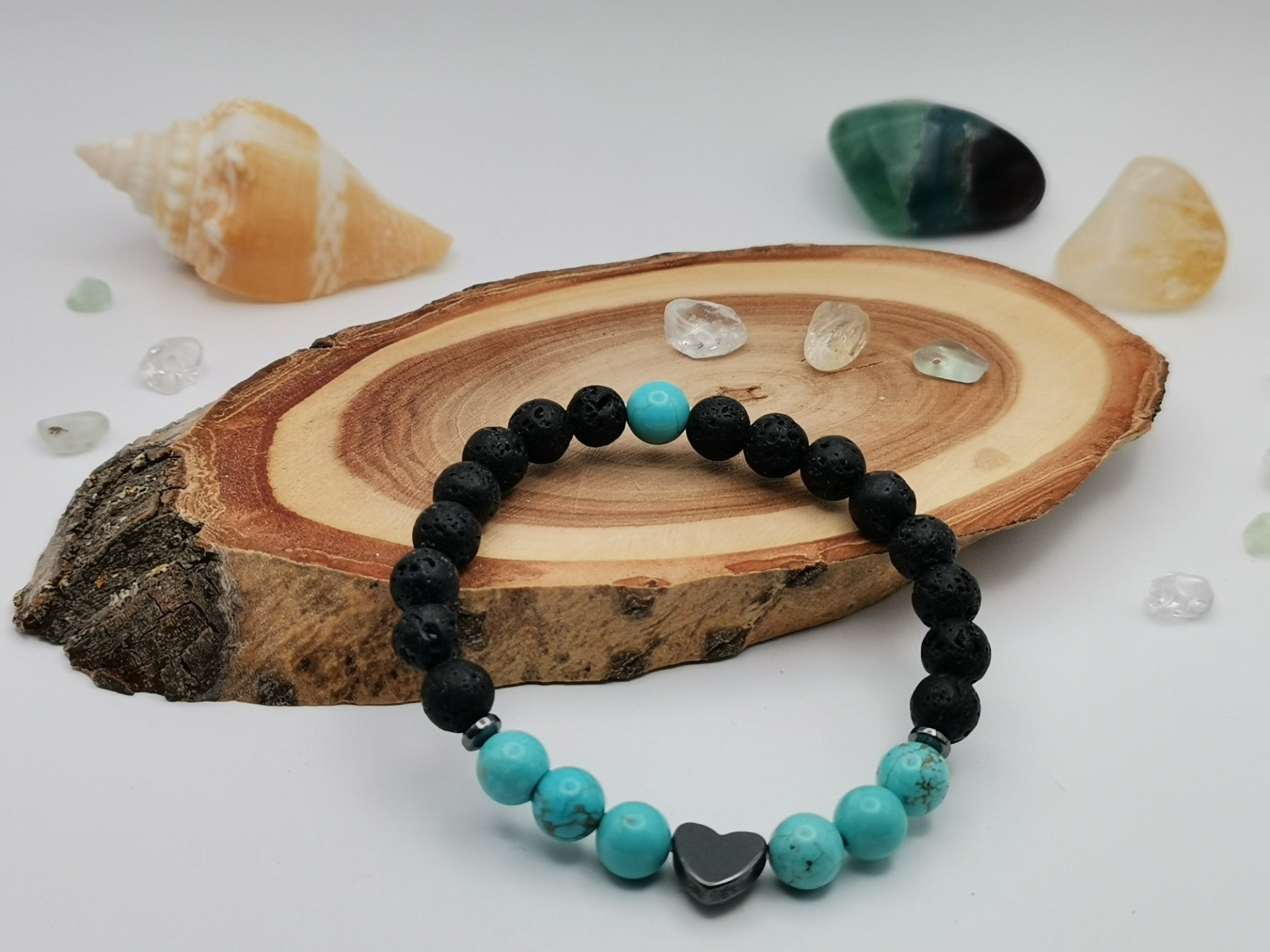 Lávový, tyrkenitový a hematitový náramek Ø 6 mm – dětský