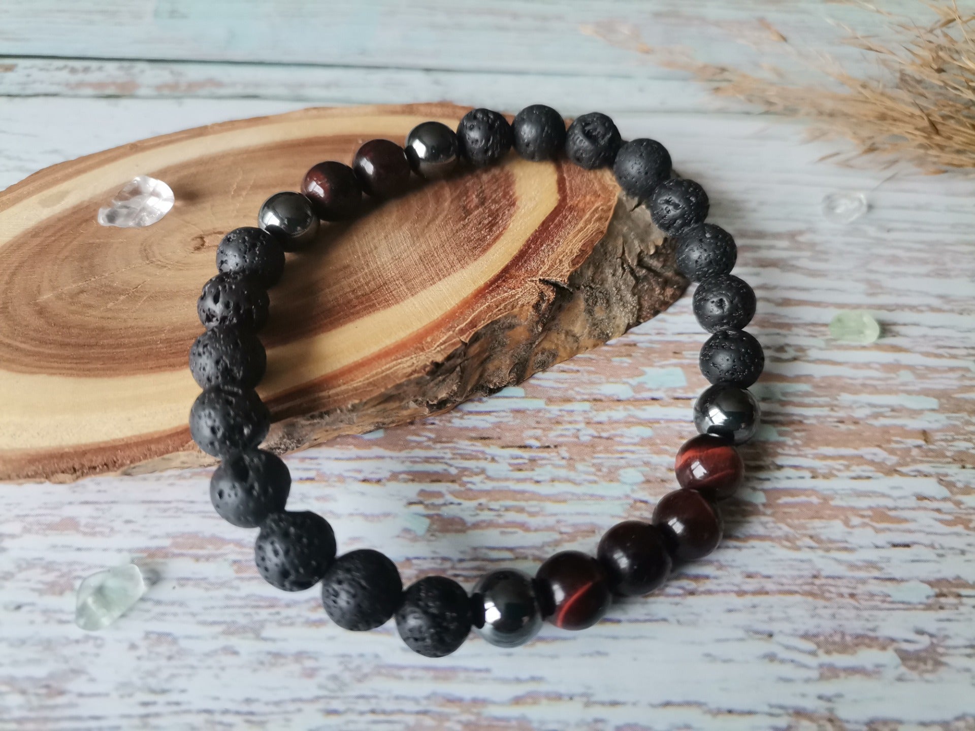 Pánský Náramek Ø 8mm Láva, býčí oko, hematit