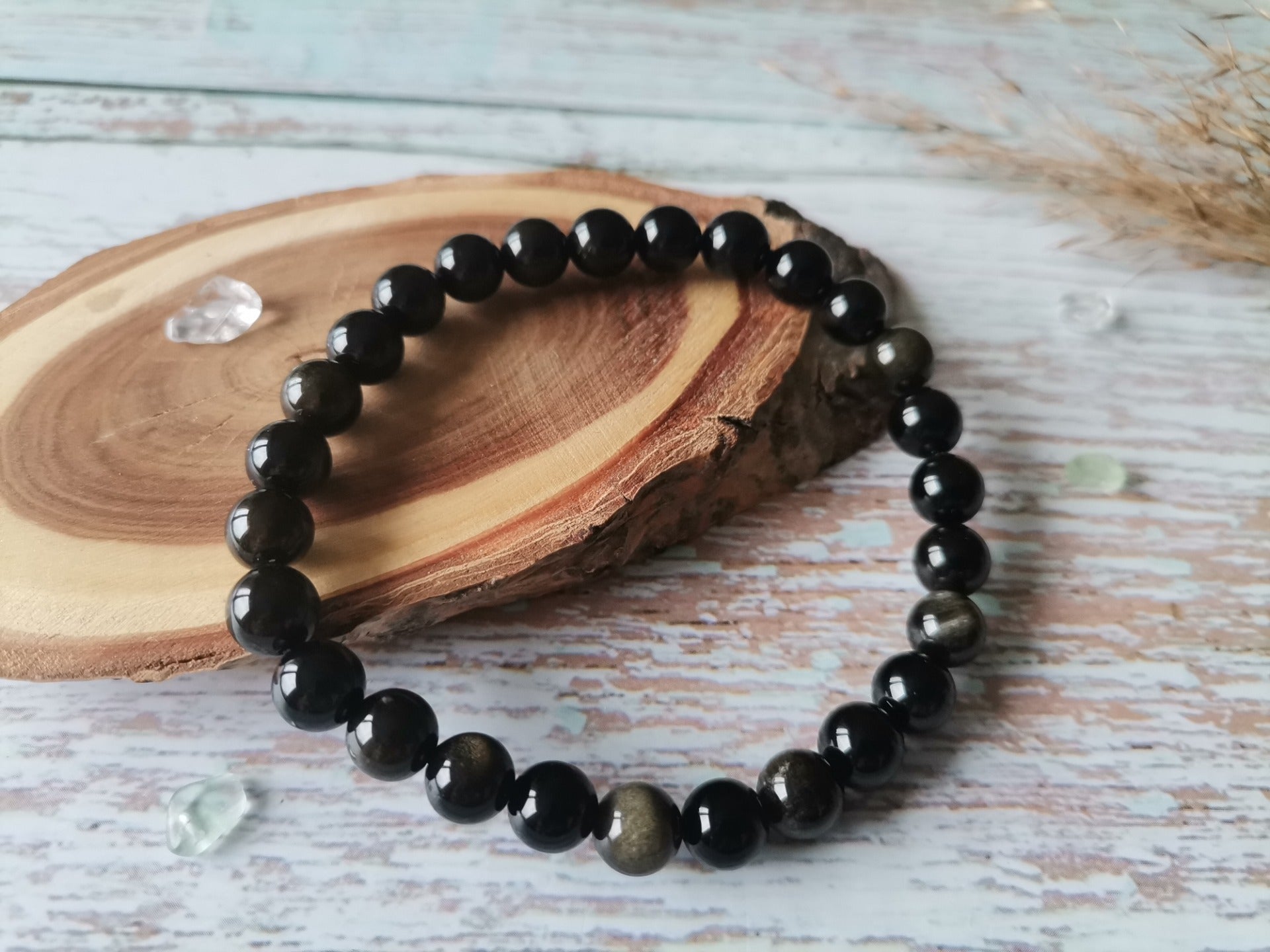 Pánský Náramek Ø 8mm Obsidián zlatý