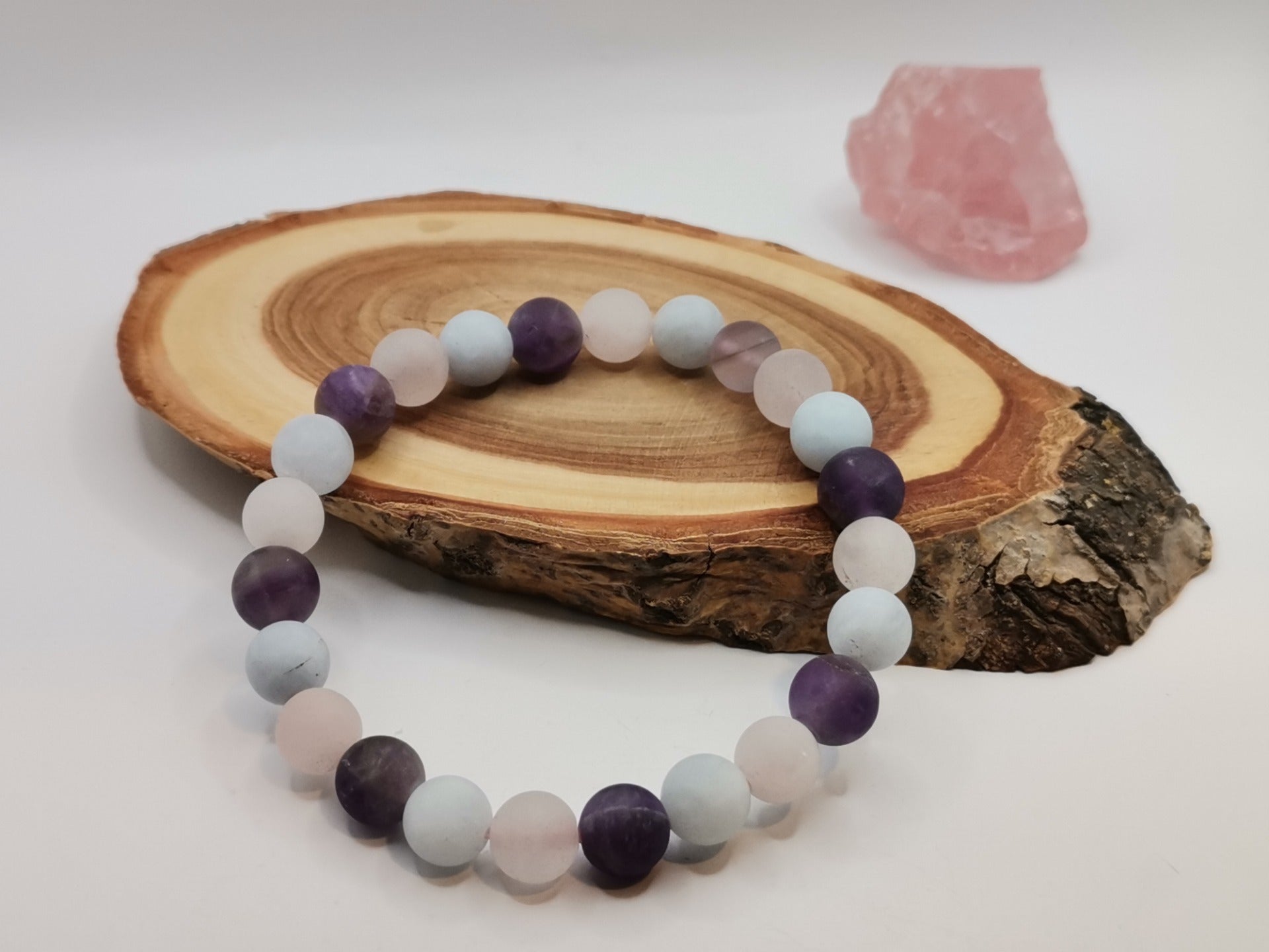 Akvamarín, růženín, ametyst mat Ø 8mm Náramek