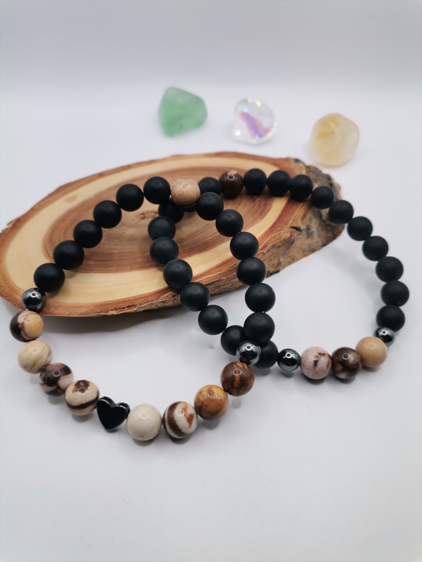 Náramky ONA & ON Láva, jaspis cappuccino, hematit Ø 8mm