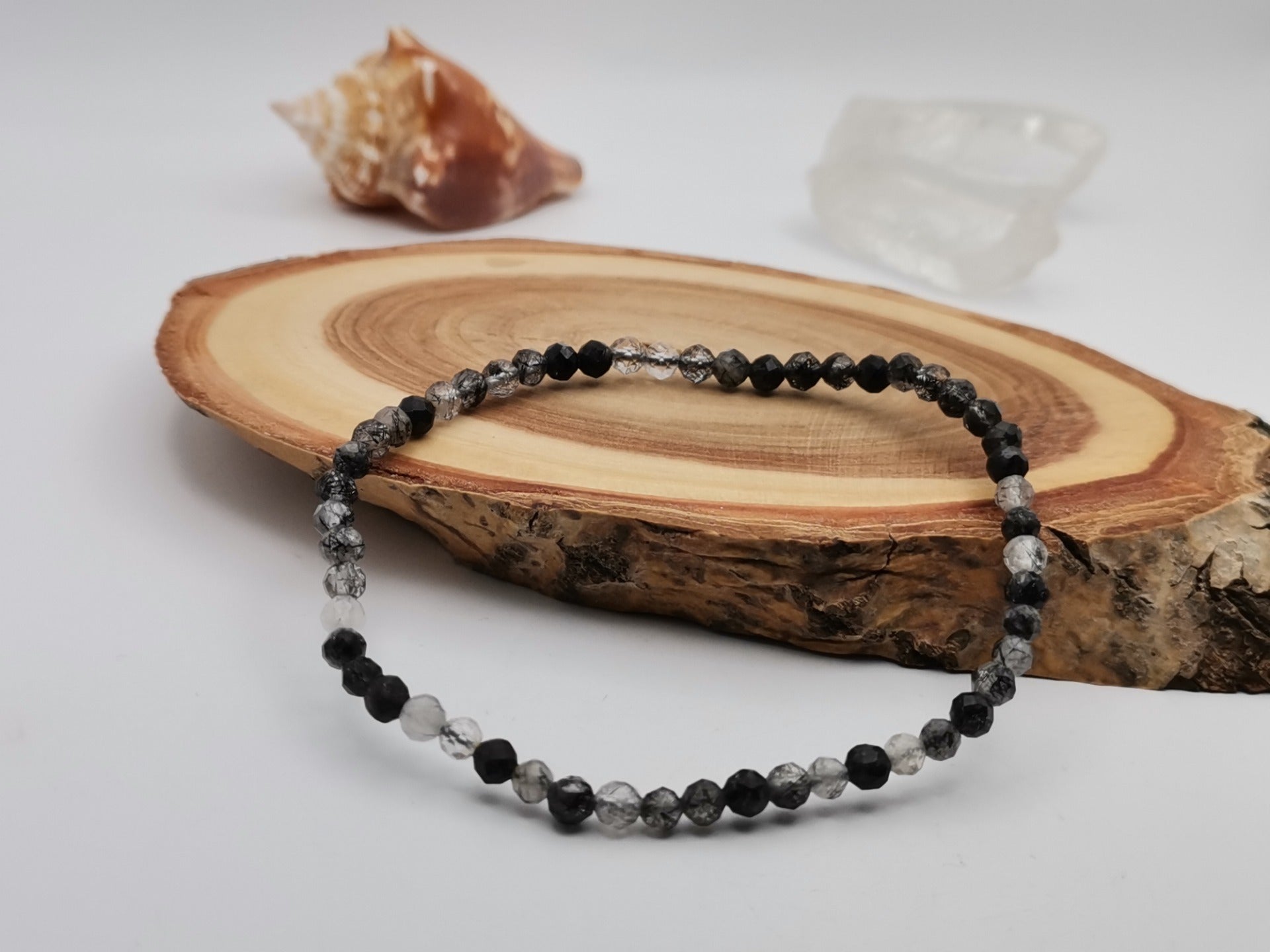 Clear Quartz with Tourmaline Faceted Ø 4mm Bracelet