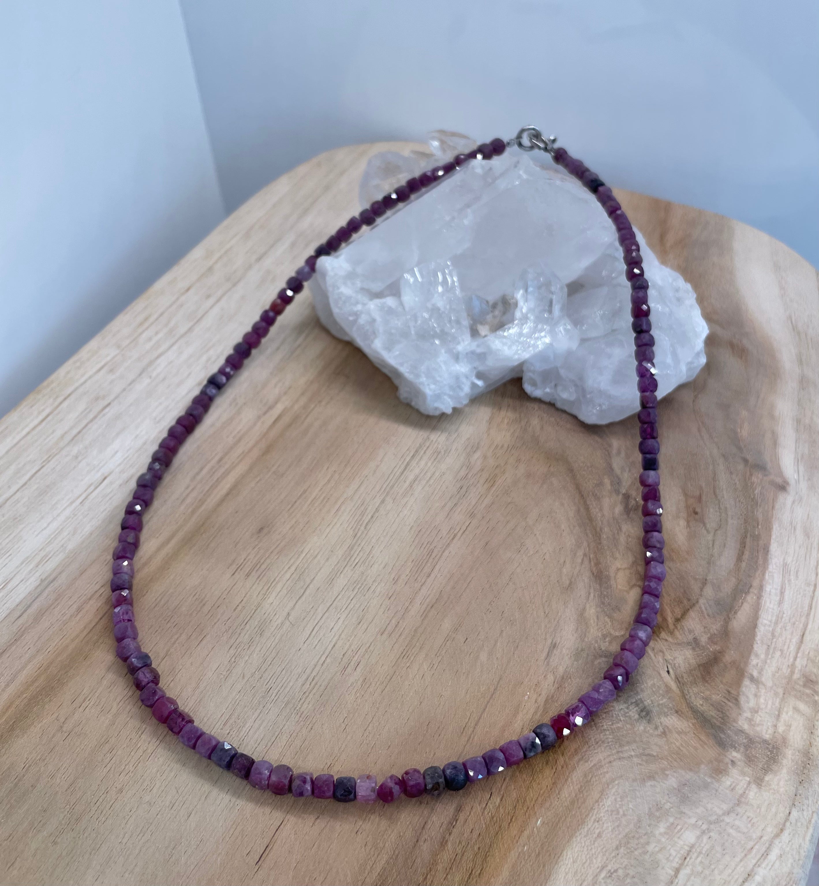 Ruby 4x4mm Faceted Necklace