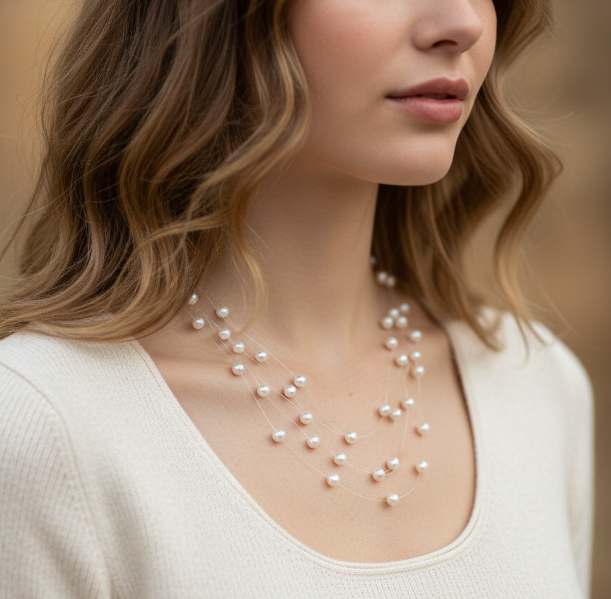 White Pearl Layered Necklace