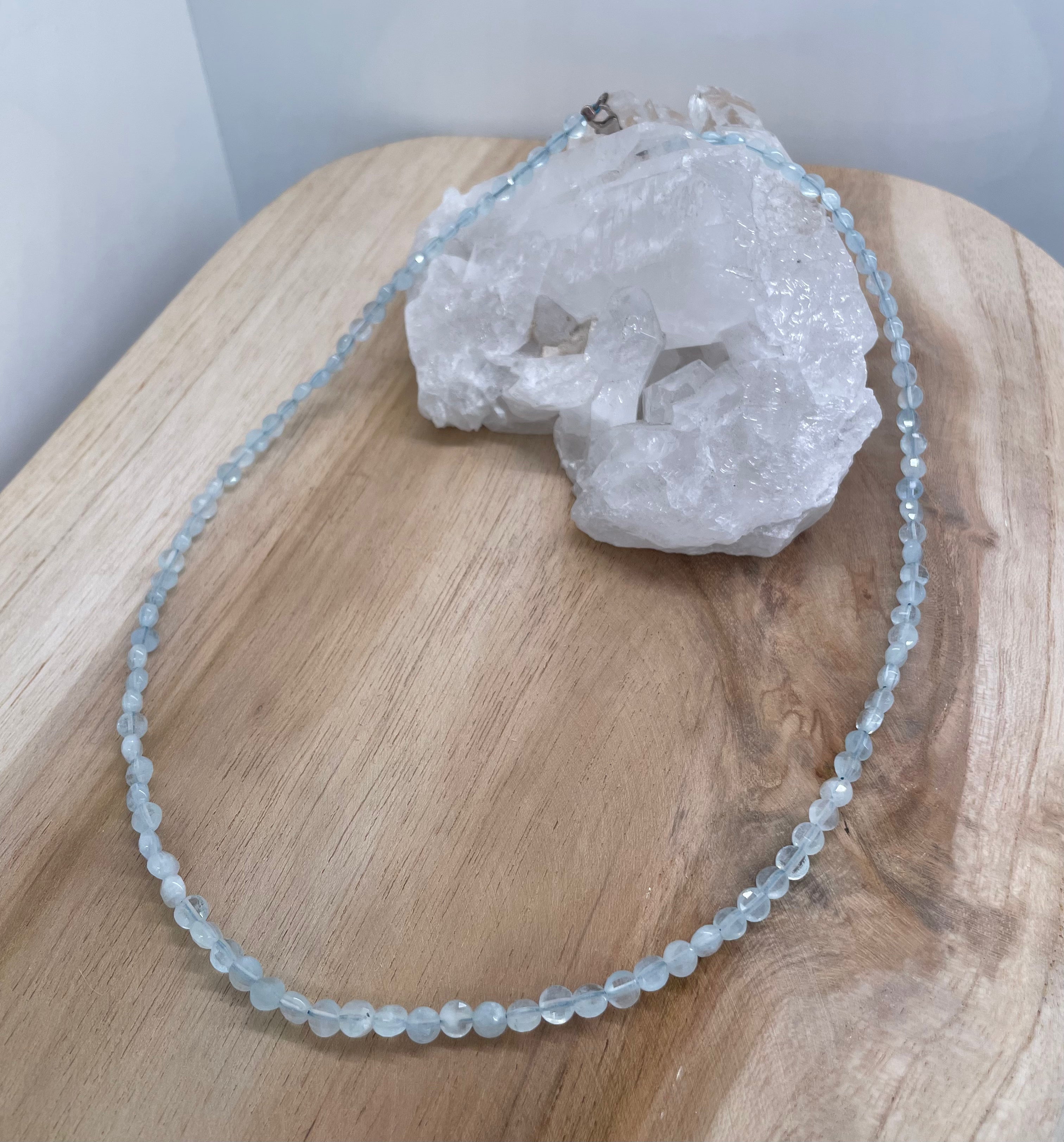 Aquamarine 4x4mm Faceted Necklace