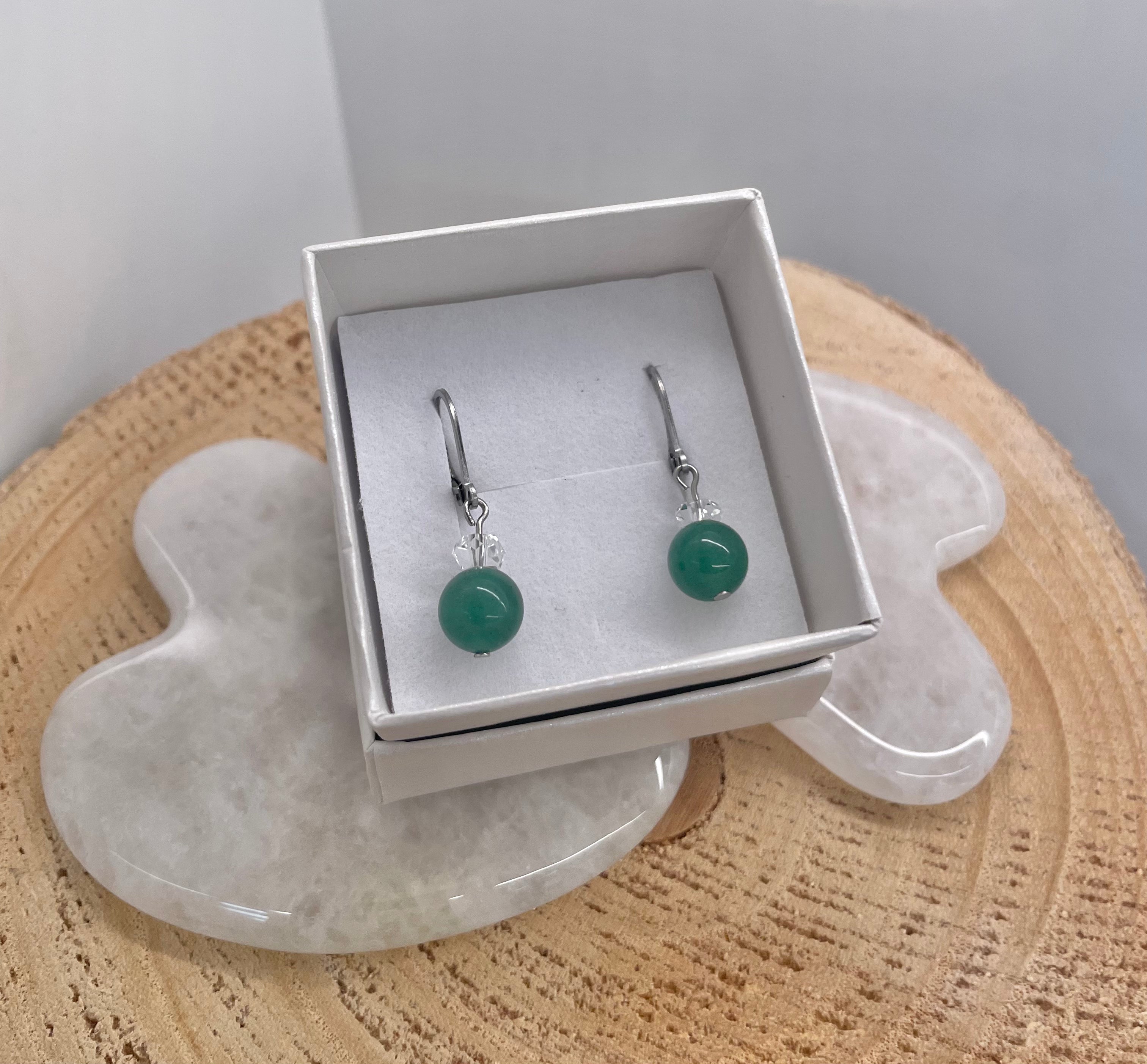 Aventurine 8mm + Clear Quartz Disk - Earrings