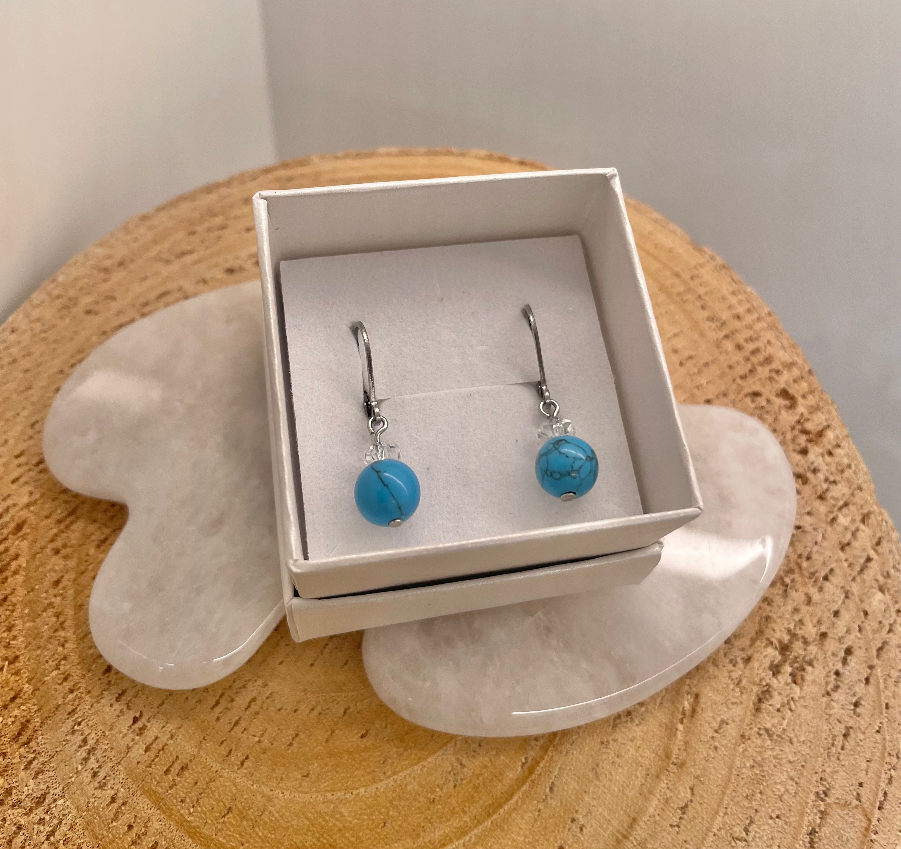 Turquenite 8mm + Crystal Disc - Earrings