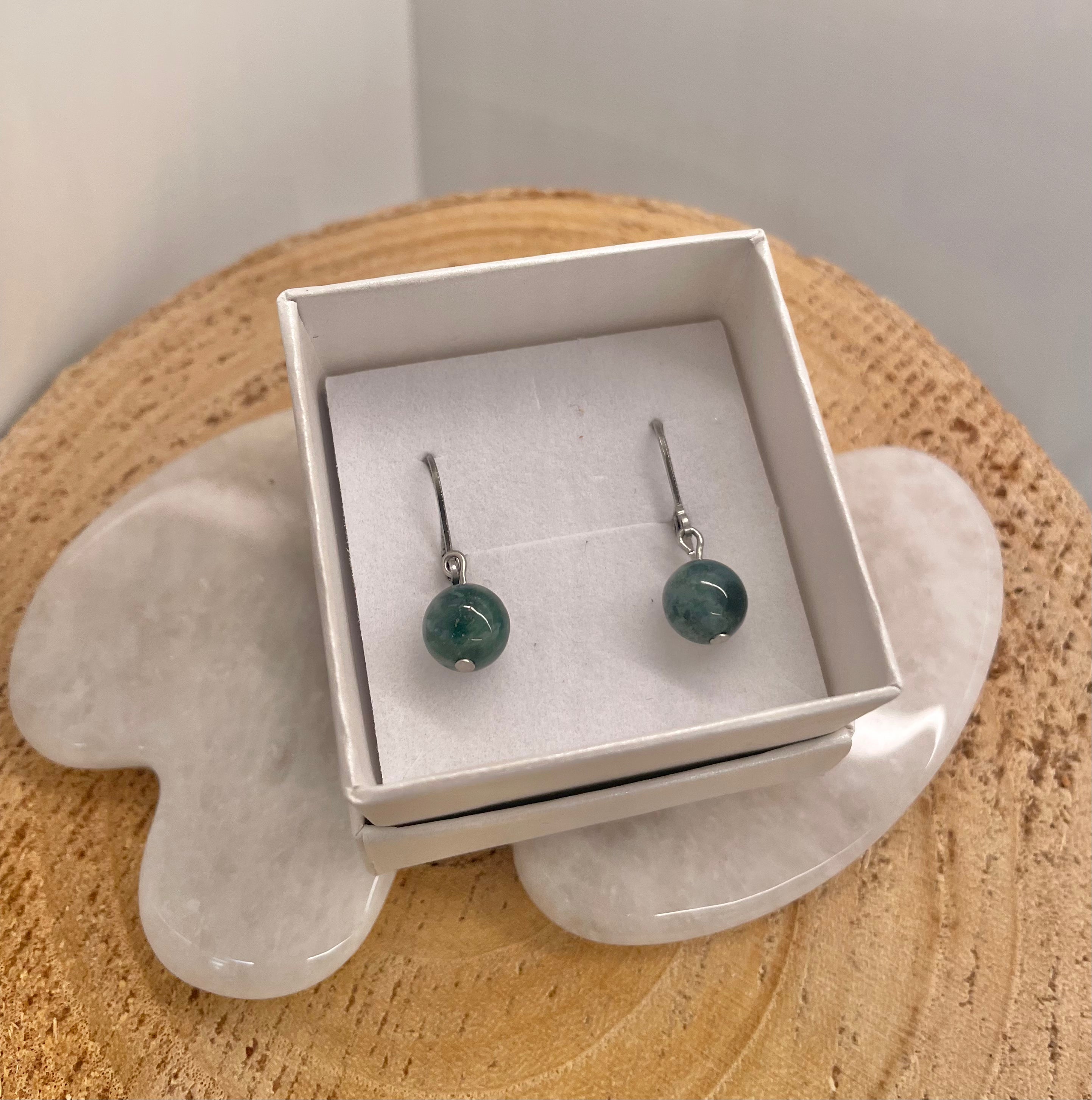 Moss Agate 8mm Earrings