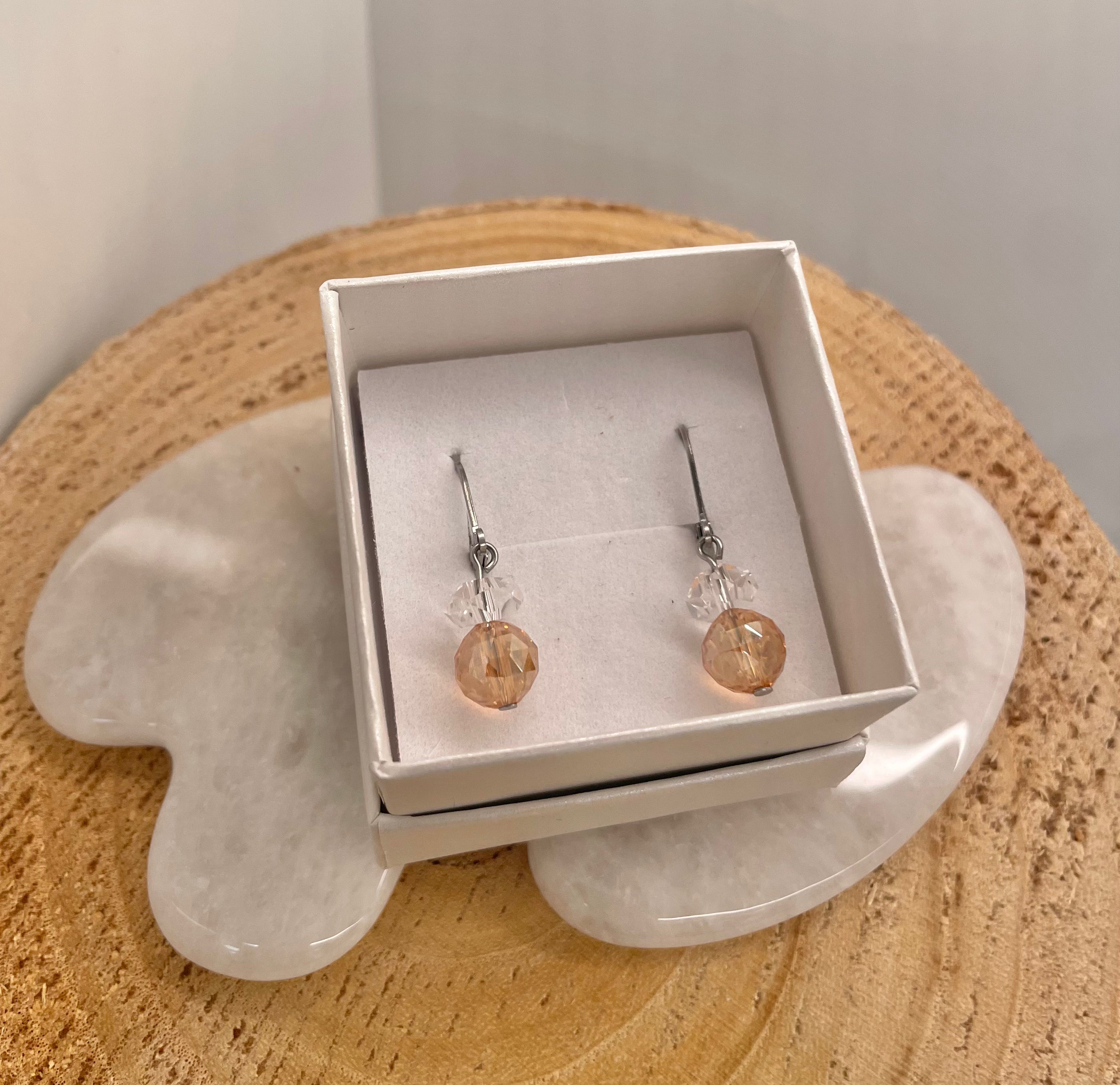 Aura Gold Faceted 8mm + Crystal Disc - Earrings