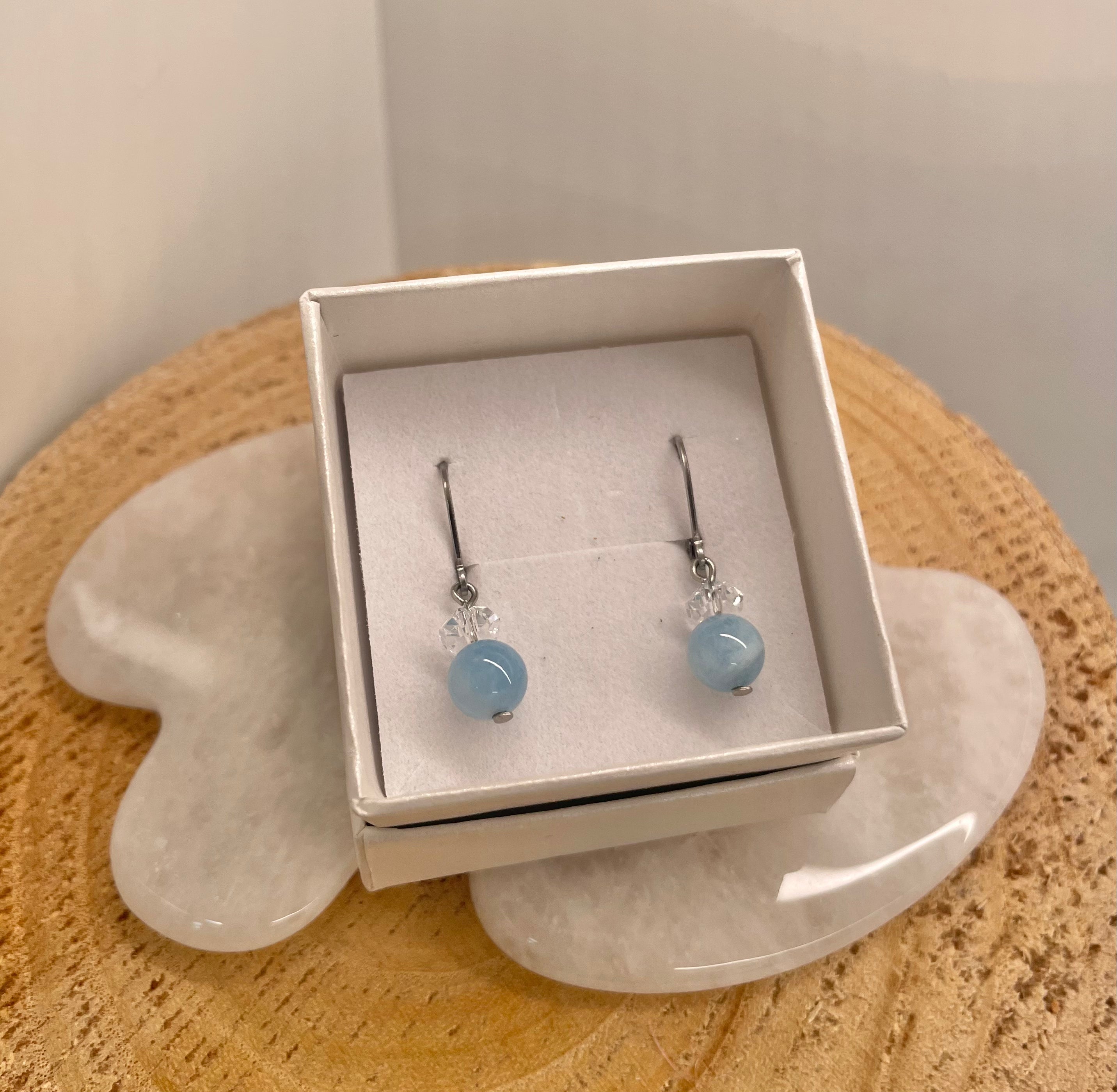 Aquamarine 7mm + Crystal Disc - Earrings