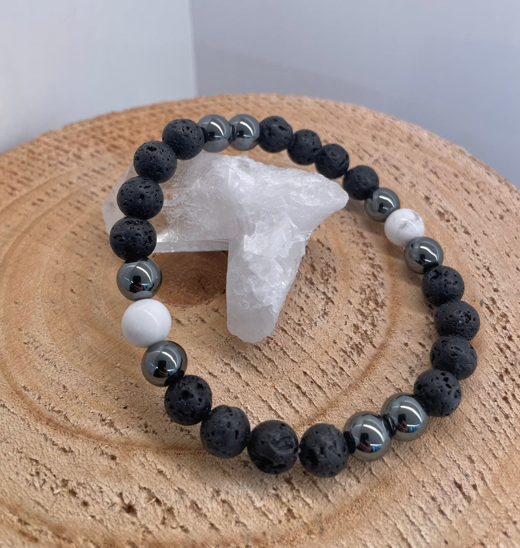 Men’s Bracelet Ø 8 mm – Lava, Hematite & Magnesite